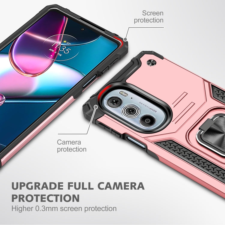 For Motorola Edge 30 Pro Magnetic Armor Shockproof TPU + PC Phone Case with Metal Ring Holder