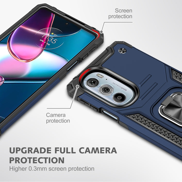 For Motorola Edge 30 Pro Magnetic Armor Shockproof TPU + PC Phone Case with Metal Ring Holder