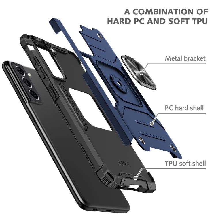 For Motorola Edge 30 Pro Magnetic Armor Shockproof TPU + PC Phone Case with Metal Ring Holder