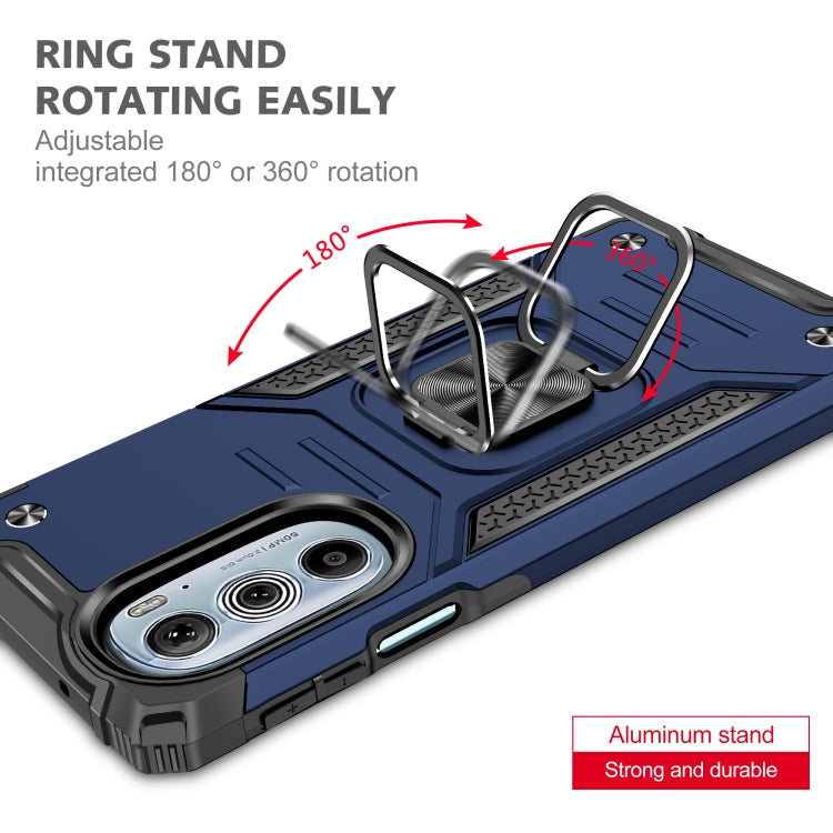 For Motorola Edge 30 Pro Magnetic Armor Shockproof TPU + PC Phone Case with Metal Ring Holder