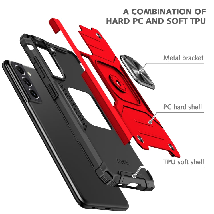 For Motorola Edge 30 Pro Magnetic Armor Shockproof TPU + PC Phone Case with Metal Ring Holder
