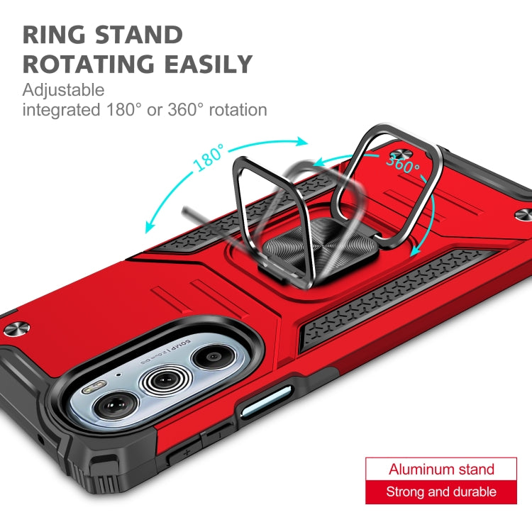 For Motorola Edge 30 Pro Magnetic Armor Shockproof TPU + PC Phone Case with Metal Ring Holder