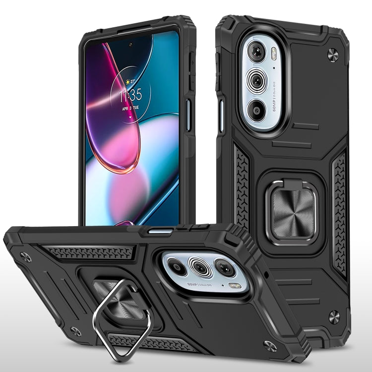 For Motorola Edge 30 Pro Magnetic Armor Shockproof TPU + PC Phone Case with Metal Ring Holder
