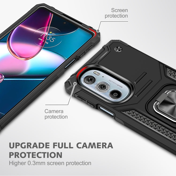 For Motorola Edge 30 Pro Magnetic Armor Shockproof TPU + PC Phone Case with Metal Ring Holder