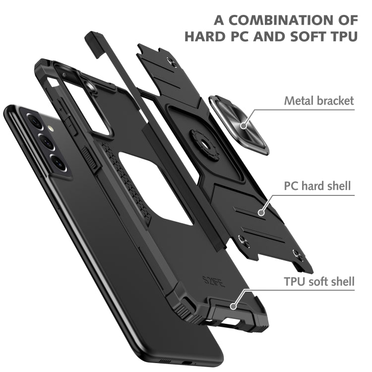 For Motorola Edge 30 Pro Magnetic Armor Shockproof TPU + PC Phone Case with Metal Ring Holder