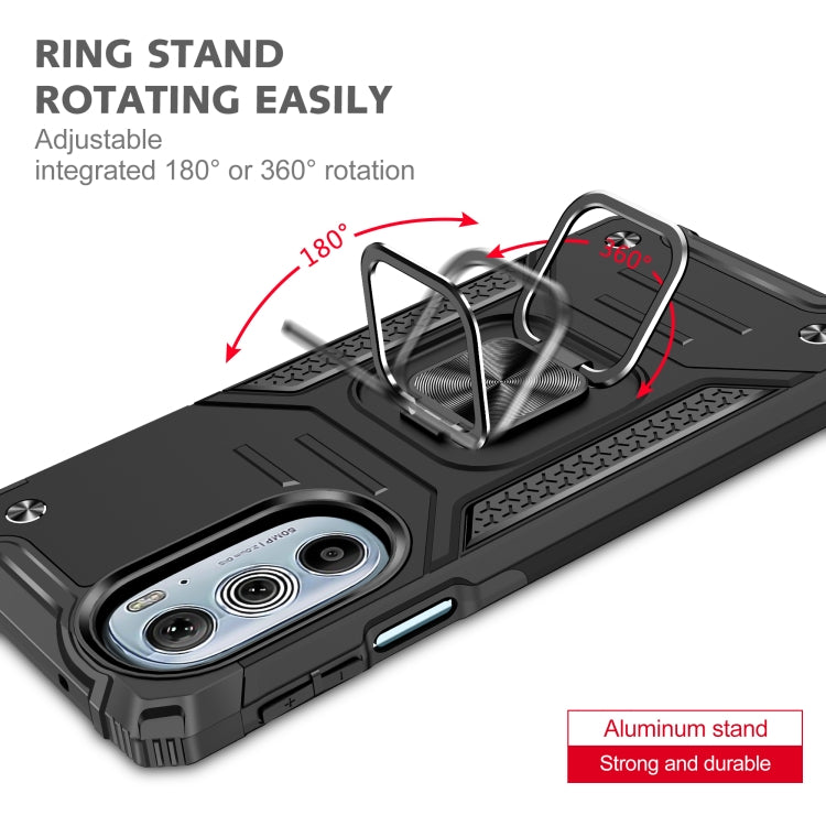 For Motorola Edge 30 Pro Magnetic Armor Shockproof TPU + PC Phone Case with Metal Ring Holder