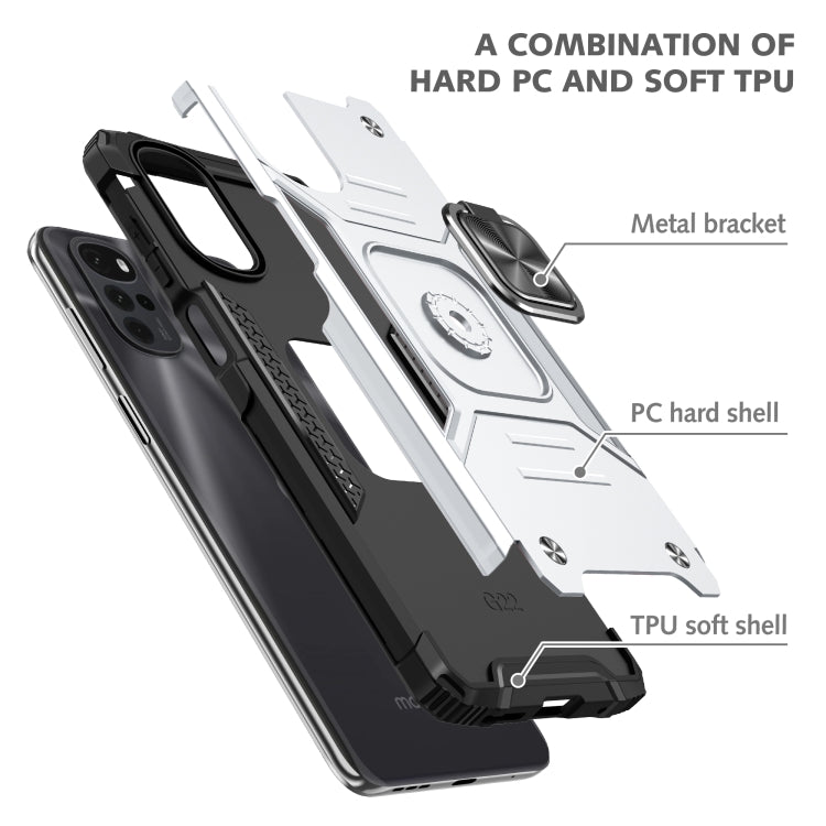 For Motorola Moto G22 Magnetic Armor Shockproof TPU + PC Phone Case with Metal Ring Holder