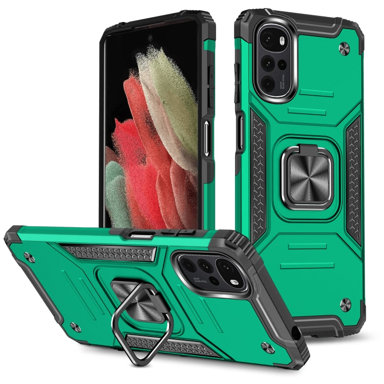 For Motorola Moto G22 Magnetic Armor Shockproof TPU + PC Phone Case with Metal Ring Holder