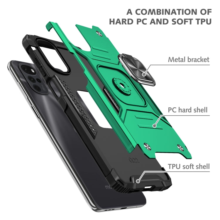 For Motorola Moto G22 Magnetic Armor Shockproof TPU + PC Phone Case with Metal Ring Holder