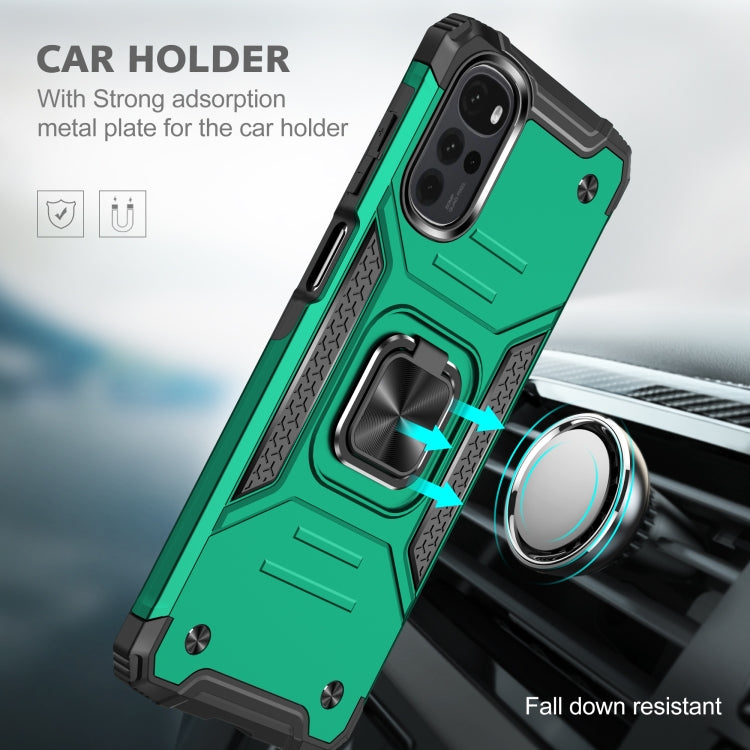 For Motorola Moto G22 Magnetic Armor Shockproof TPU + PC Phone Case with Metal Ring Holder