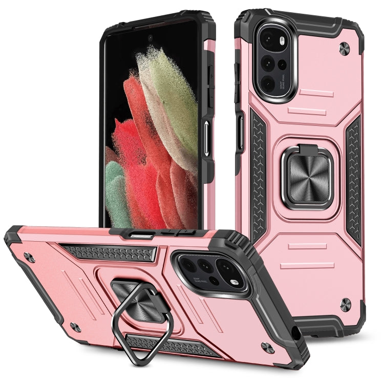For Motorola Moto G22 Magnetic Armor Shockproof TPU + PC Phone Case with Metal Ring Holder