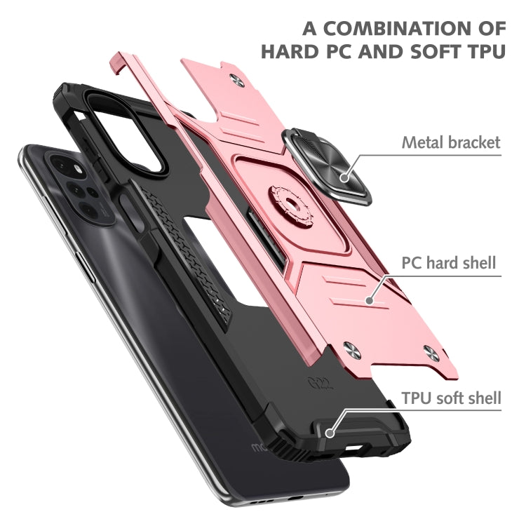 For Motorola Moto G22 Magnetic Armor Shockproof TPU + PC Phone Case with Metal Ring Holder