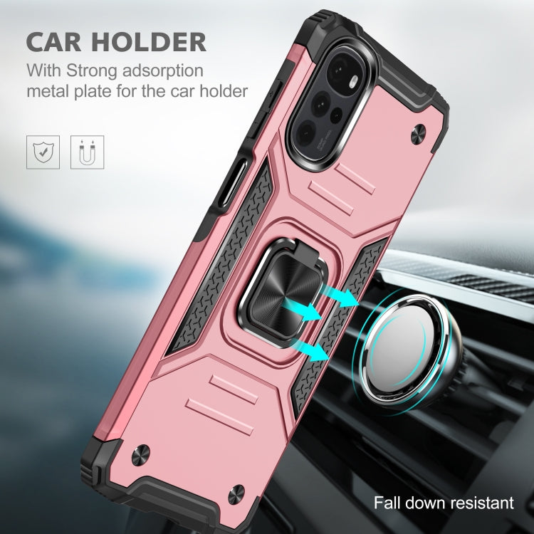For Motorola Moto G22 Magnetic Armor Shockproof TPU + PC Phone Case with Metal Ring Holder