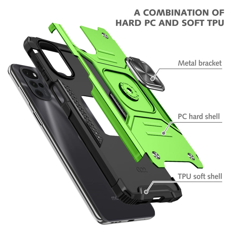 For Motorola Moto G22 Magnetic Armor Shockproof TPU + PC Phone Case with Metal Ring Holder