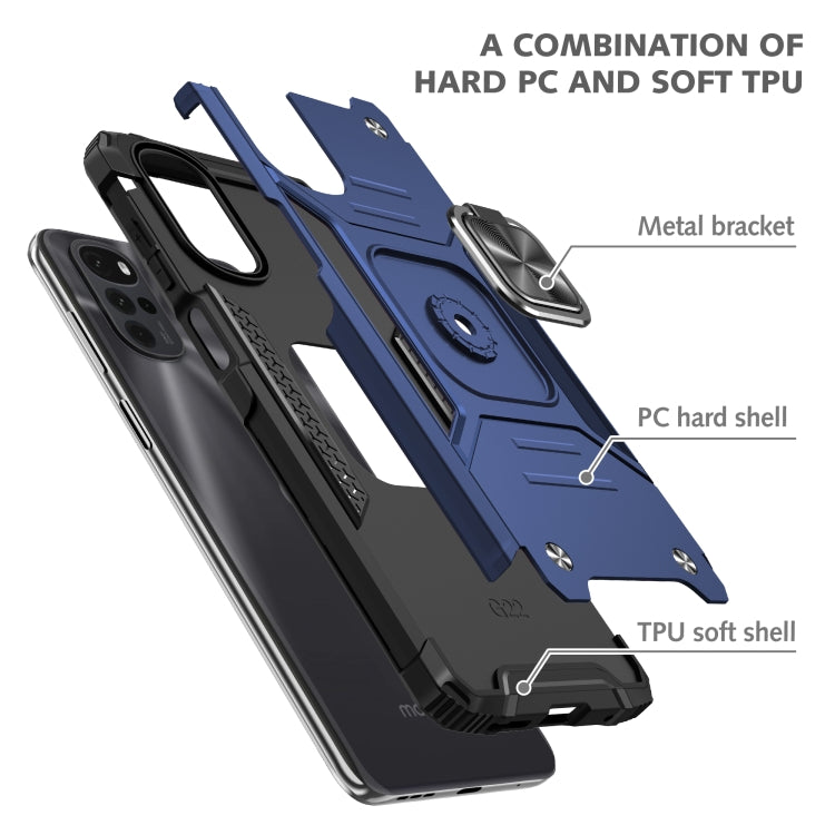 For Motorola Moto G22 Magnetic Armor Shockproof TPU + PC Phone Case with Metal Ring Holder