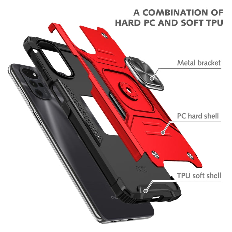 For Motorola Moto G22 Magnetic Armor Shockproof TPU + PC Phone Case with Metal Ring Holder