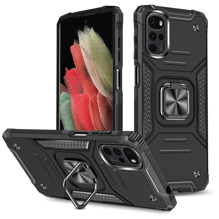 For Motorola Moto G22 Magnetic Armor Shockproof TPU + PC Phone Case with Metal Ring Holder