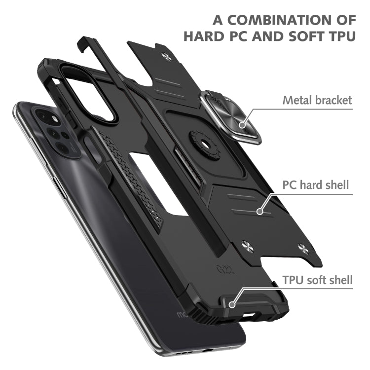 For Motorola Moto G22 Magnetic Armor Shockproof TPU + PC Phone Case with Metal Ring Holder