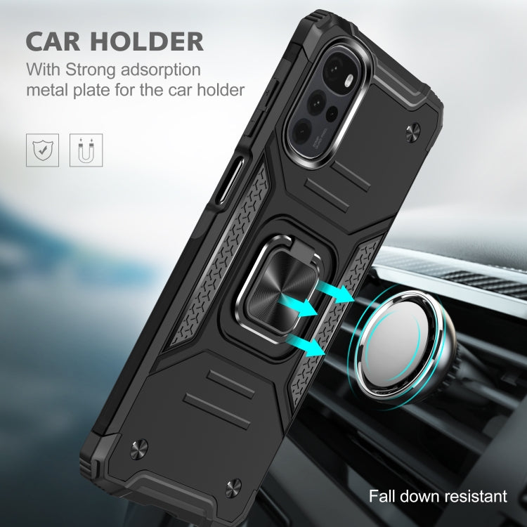 For Motorola Moto G22 Magnetic Armor Shockproof TPU + PC Phone Case with Metal Ring Holder