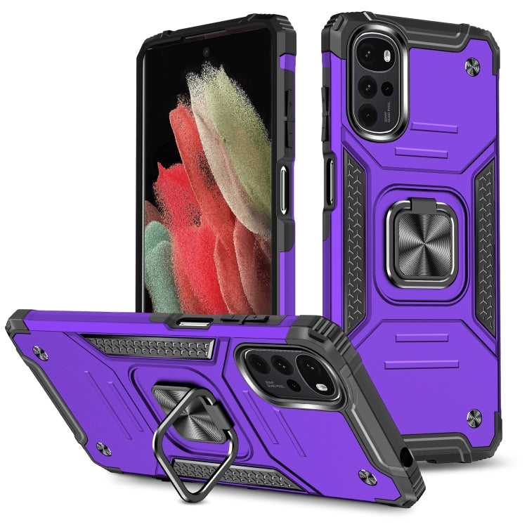 For Motorola Moto G22 Magnetic Armor Shockproof TPU + PC Phone Case with Metal Ring Holder