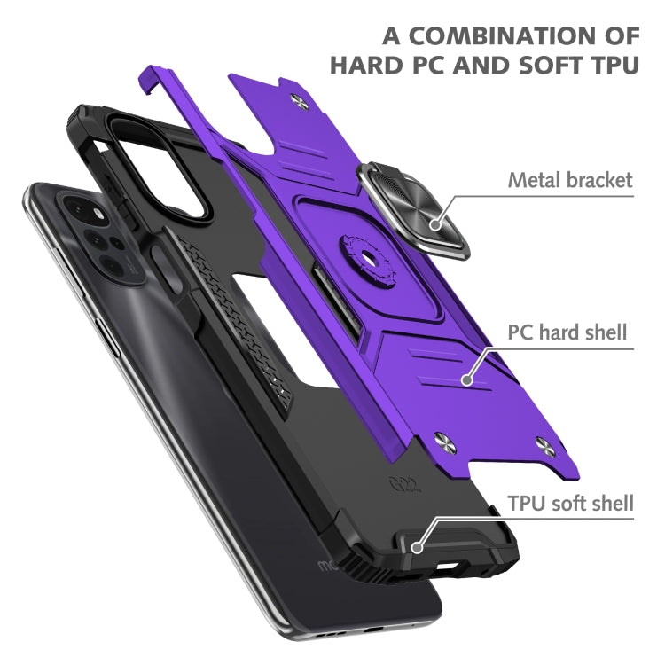 For Motorola Moto G22 Magnetic Armor Shockproof TPU + PC Phone Case with Metal Ring Holder