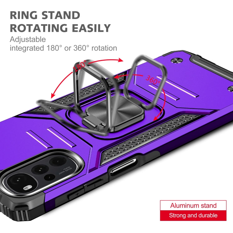 For Motorola Moto G22 Magnetic Armor Shockproof TPU + PC Phone Case with Metal Ring Holder