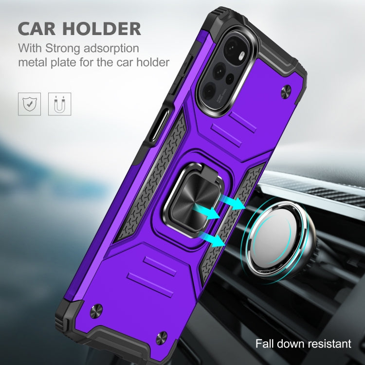 For Motorola Moto G22 Magnetic Armor Shockproof TPU + PC Phone Case with Metal Ring Holder
