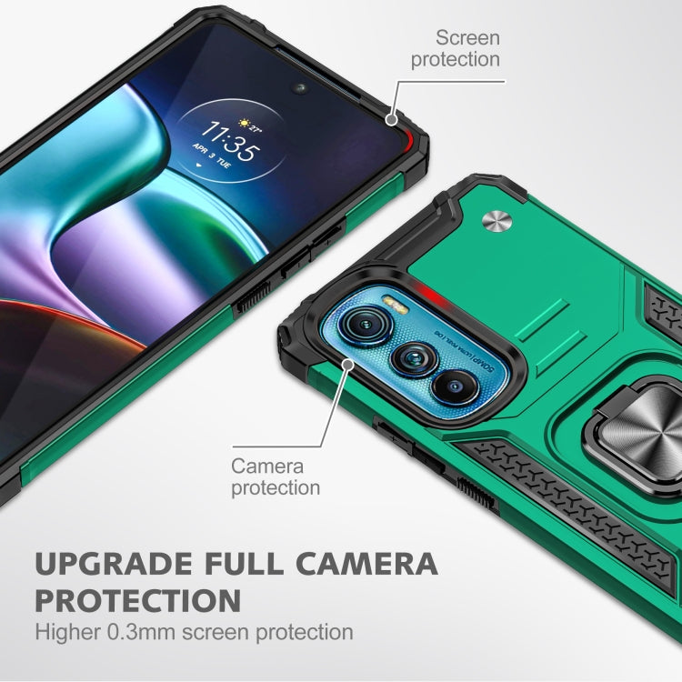 For Motorola Edge 30 Magnetic Armor Shockproof TPU + PC Phone Case with Metal Ring Holder