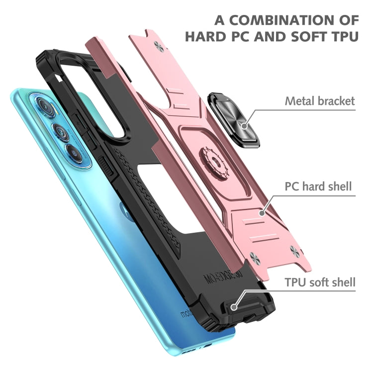 For Motorola Edge 30 Magnetic Armor Shockproof TPU + PC Phone Case with Metal Ring Holder