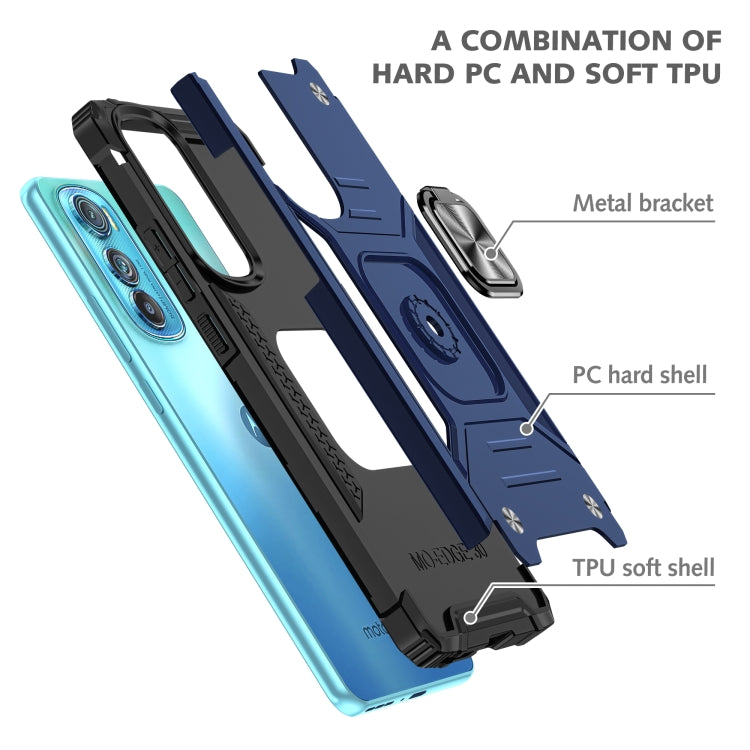For Motorola Edge 30 Magnetic Armor Shockproof TPU + PC Phone Case with Metal Ring Holder