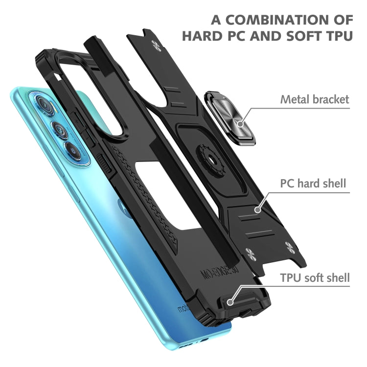 For Motorola Edge 30 Magnetic Armor Shockproof TPU + PC Phone Case with Metal Ring Holder