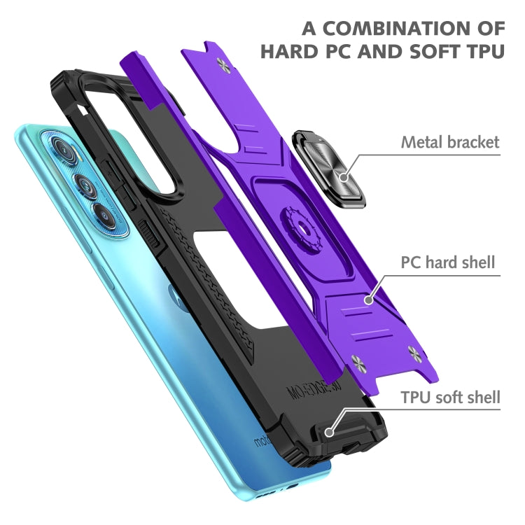 For Motorola Edge 30 Magnetic Armor Shockproof TPU + PC Phone Case with Metal Ring Holder