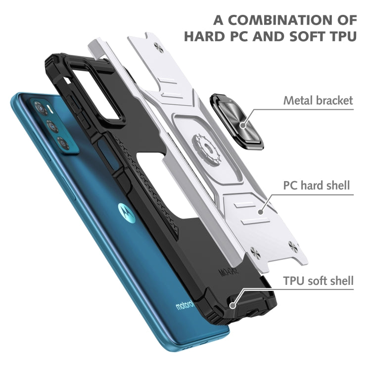 For Motorola Moto G42 Magnetic Armor Shockproof TPU + PC Phone Case with Metal Ring Holder