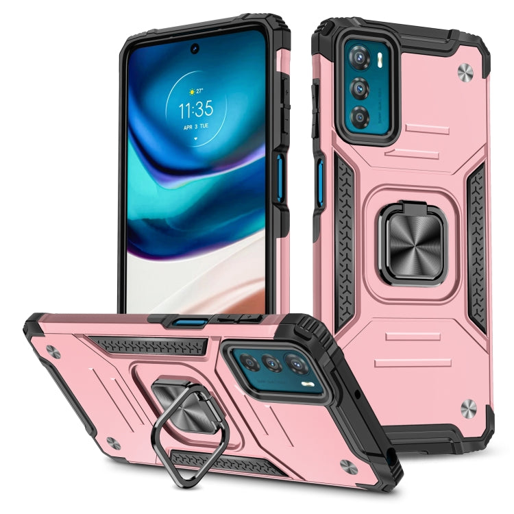 For Motorola Moto G42 Magnetic Armor Shockproof TPU + PC Phone Case with Metal Ring Holder