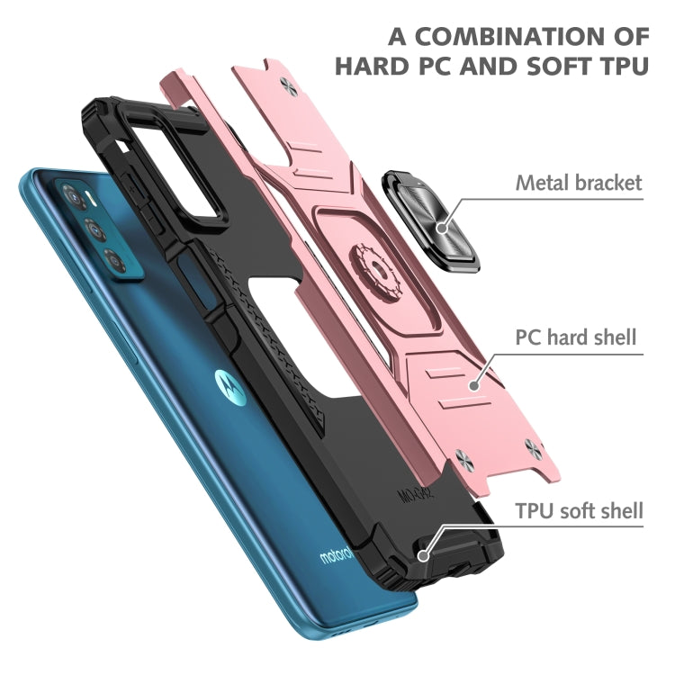 For Motorola Moto G42 Magnetic Armor Shockproof TPU + PC Phone Case with Metal Ring Holder