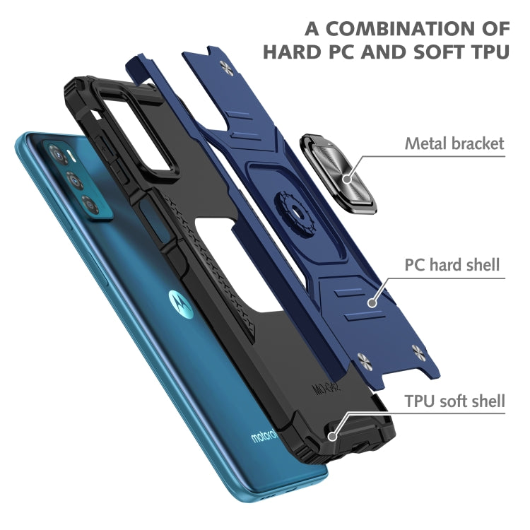 For Motorola Moto G42 Magnetic Armor Shockproof TPU + PC Phone Case with Metal Ring Holder