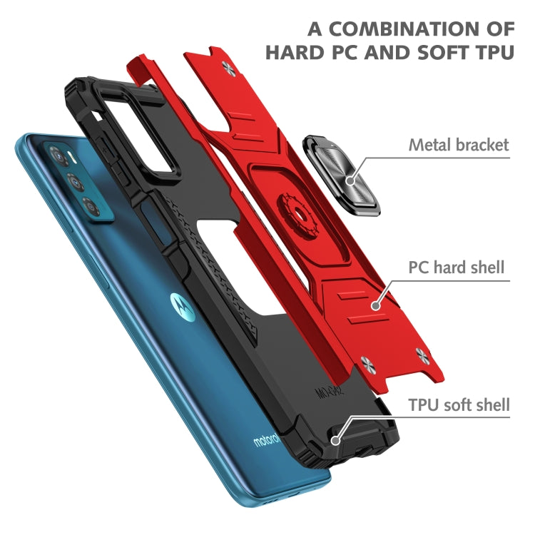For Motorola Moto G42 Magnetic Armor Shockproof TPU + PC Phone Case with Metal Ring Holder