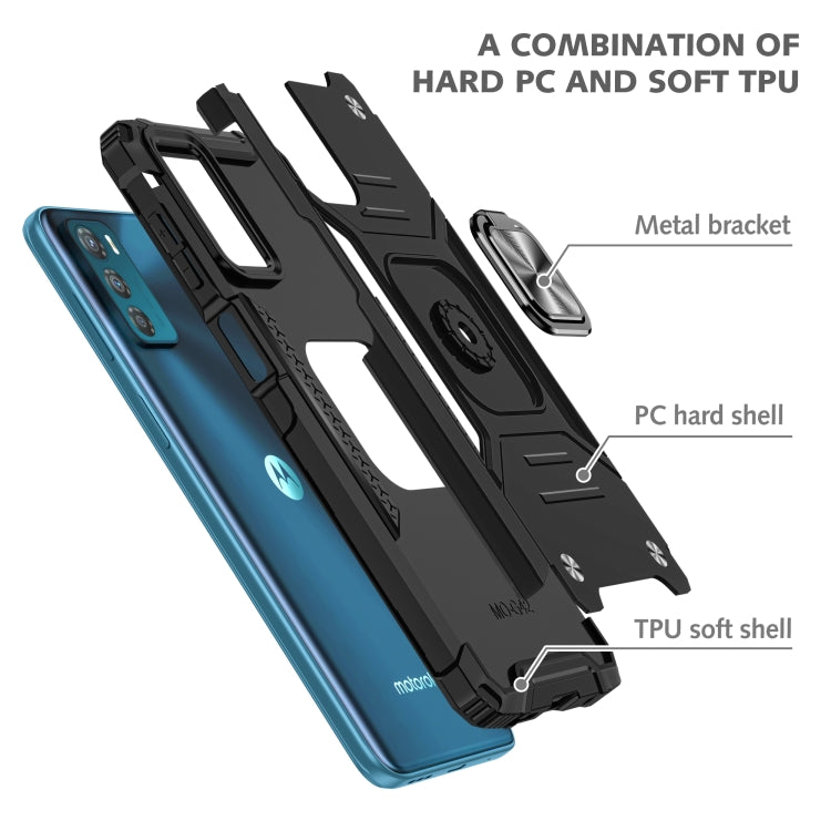 For Motorola Moto G42 Magnetic Armor Shockproof TPU + PC Phone Case with Metal Ring Holder
