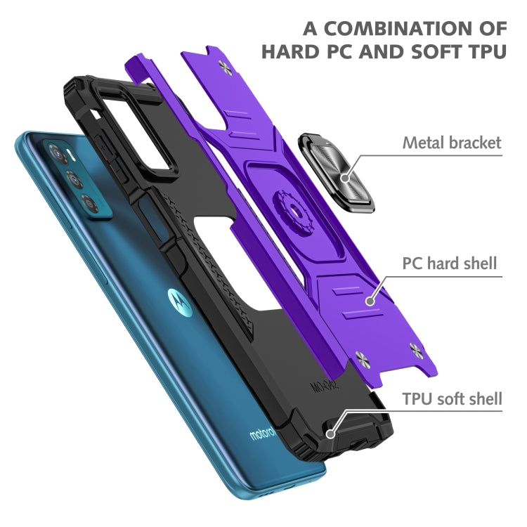 For Motorola Moto G42 Magnetic Armor Shockproof TPU + PC Phone Case with Metal Ring Holder