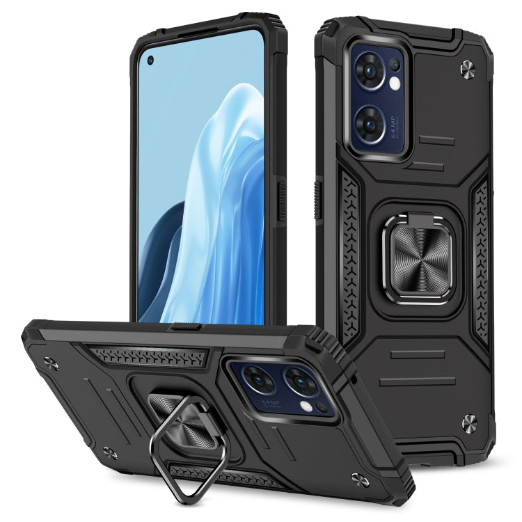 For OPPO Reno7 5G Magnetic Armor Shockproof TPU + PC Phone Case with Metal Ring Holder