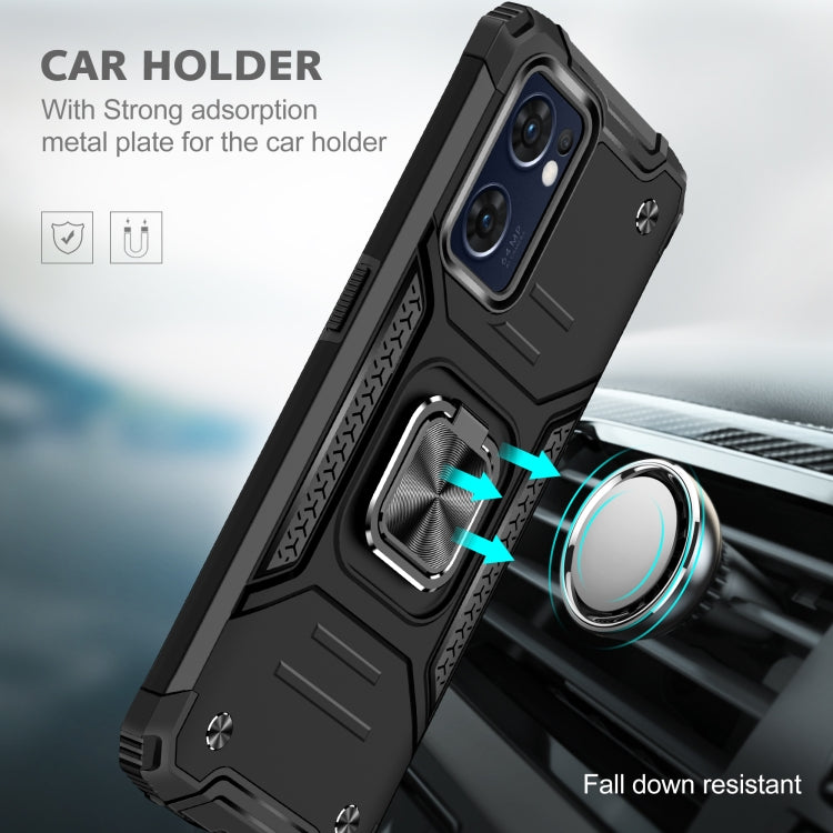 For OPPO Reno7 5G Magnetic Armor Shockproof TPU + PC Phone Case with Metal Ring Holder