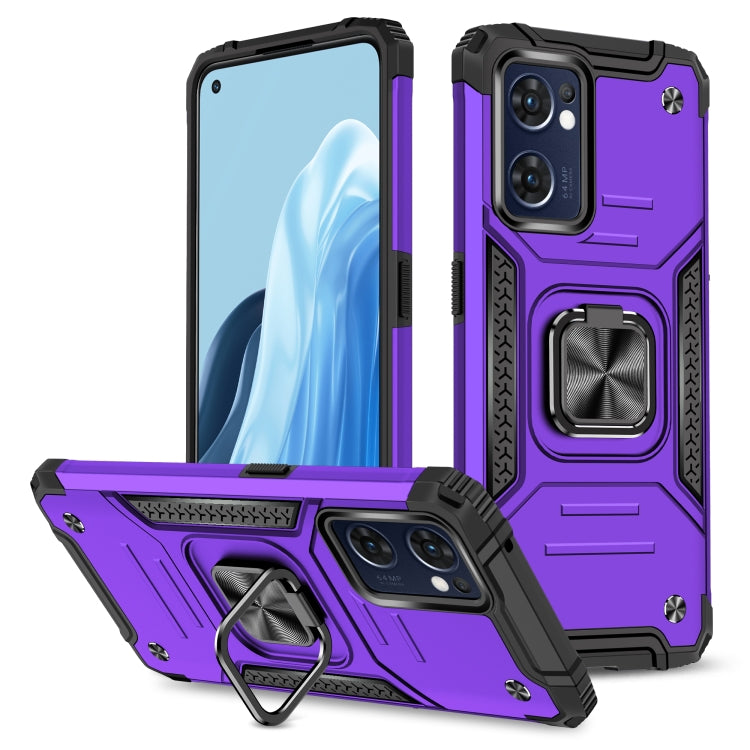 For OPPO Reno7 5G Magnetic Armor Shockproof TPU + PC Phone Case with Metal Ring Holder