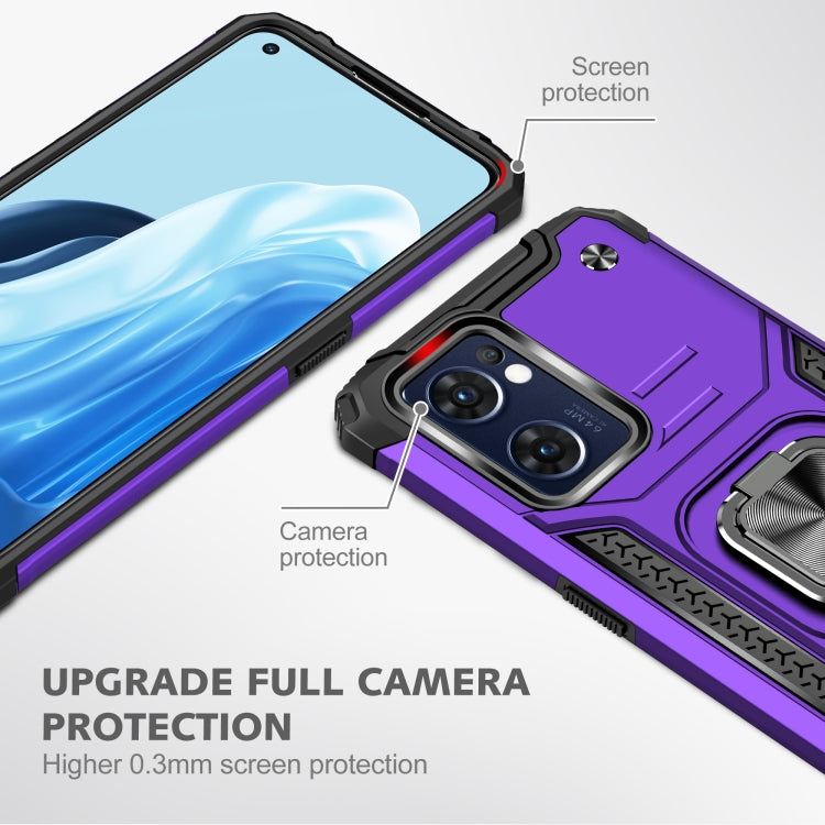 For OPPO Reno7 5G Magnetic Armor Shockproof TPU + PC Phone Case with Metal Ring Holder