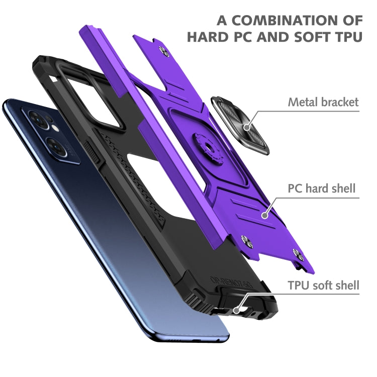 For OPPO Reno7 5G Magnetic Armor Shockproof TPU + PC Phone Case with Metal Ring Holder