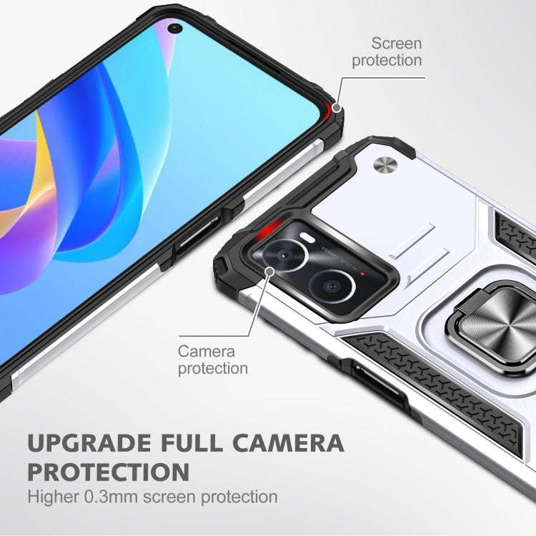 For OPPO A36 / A76 Magnetic Armor Shockproof TPU + PC Phone Case with Metal Ring Holder