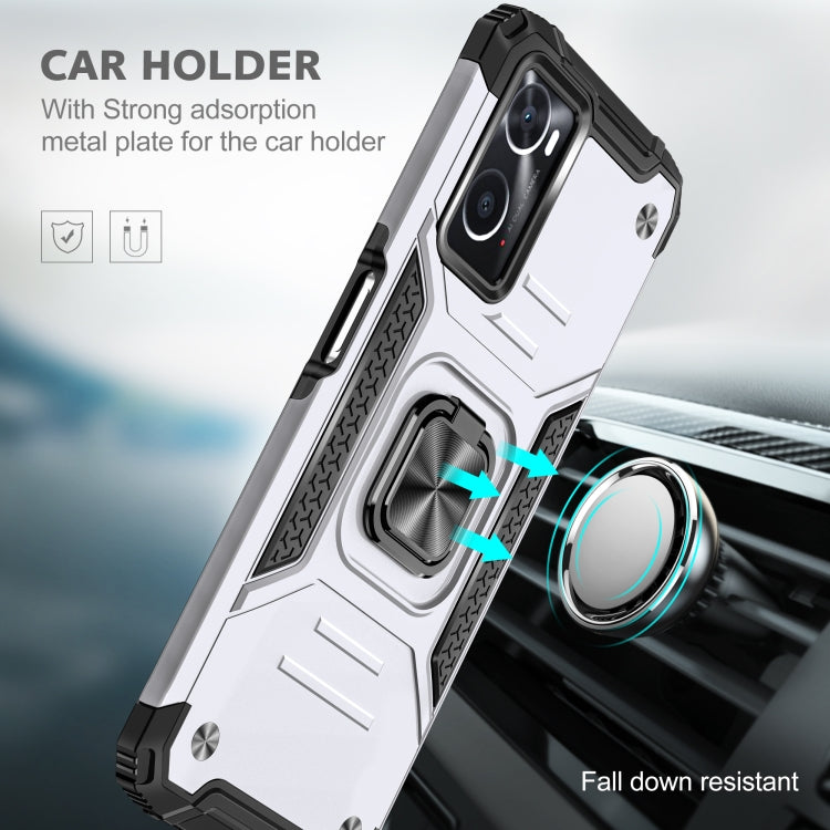 For OPPO A36 / A76 Magnetic Armor Shockproof TPU + PC Phone Case with Metal Ring Holder