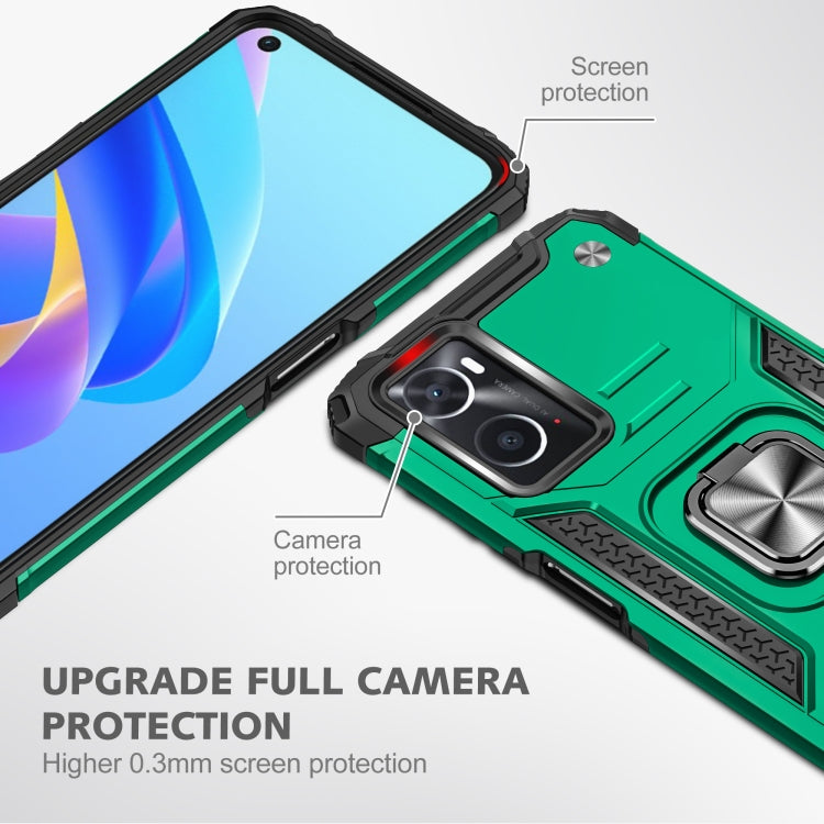 For OPPO A36 / A76 Magnetic Armor Shockproof TPU + PC Phone Case with Metal Ring Holder