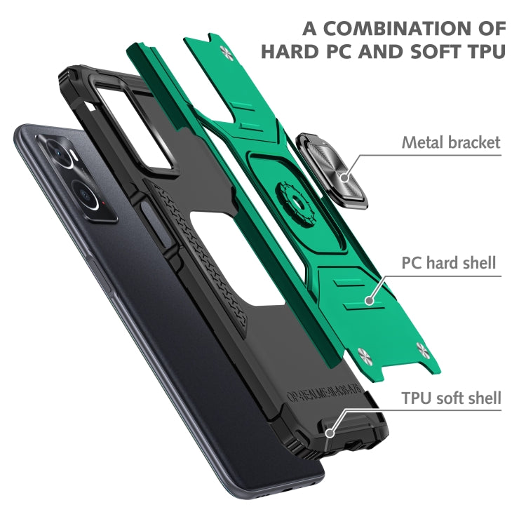 For OPPO A36 / A76 Magnetic Armor Shockproof TPU + PC Phone Case with Metal Ring Holder