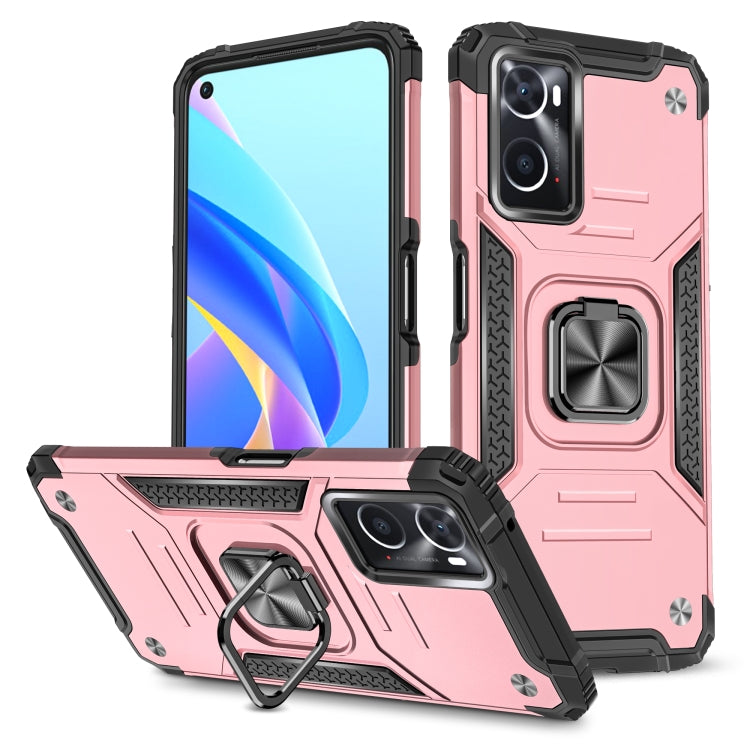 For OPPO A36 / A76 Magnetic Armor Shockproof TPU + PC Phone Case with Metal Ring Holder