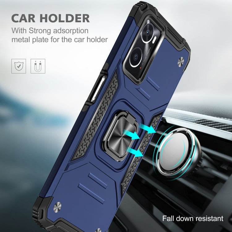 For OPPO A36 / A76 Magnetic Armor Shockproof TPU + PC Phone Case with Metal Ring Holder